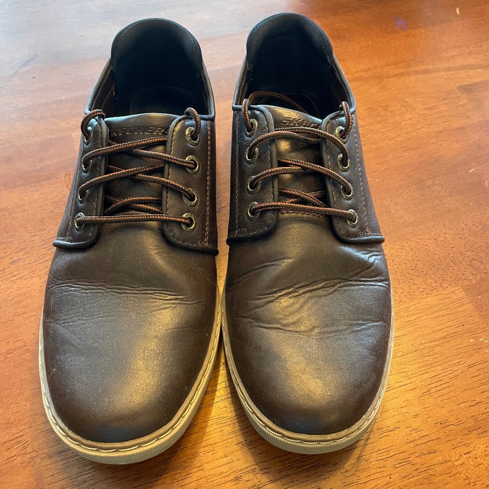 Skechers 65269 Mens Lanson Oxfords Shoes Brown Leather Lace Up 8.5 Classic